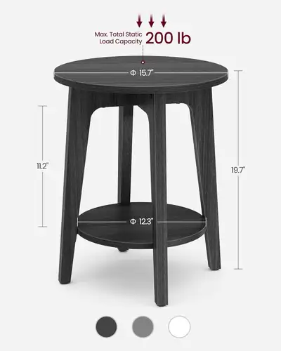  Round Side Table with Lower Shelf, End Table for Small Spaces, , View more