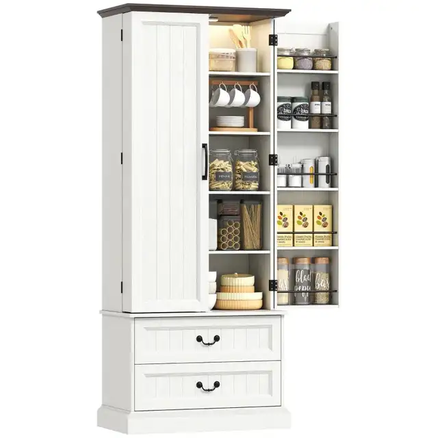 2 drawers 72" LED Kitchen Pantry, Buffet Storage Cabinet  in Bookcases & Shelving Units in Markham / York Region - Image 9