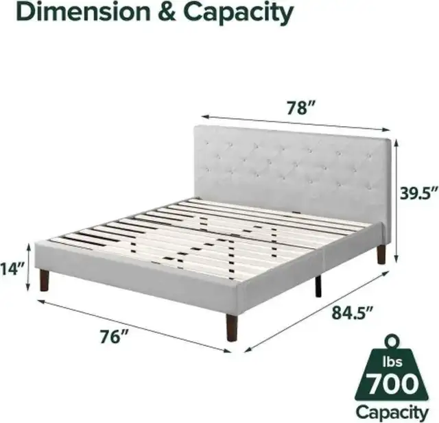 Bed in Sage Grey, King - Zinus FDPB-LG-K in Other in City of Toronto - Image 3