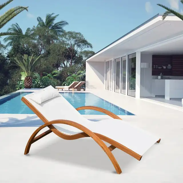 Outdoor Wood Sling Chaise Lounge Reclining Garden Mesh Lounger P in Patio & Garden Furniture in Markham / York Region - Image 8