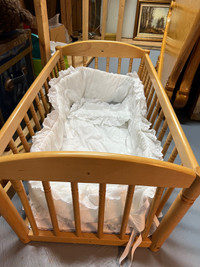 Solid oak rocking baby cradle