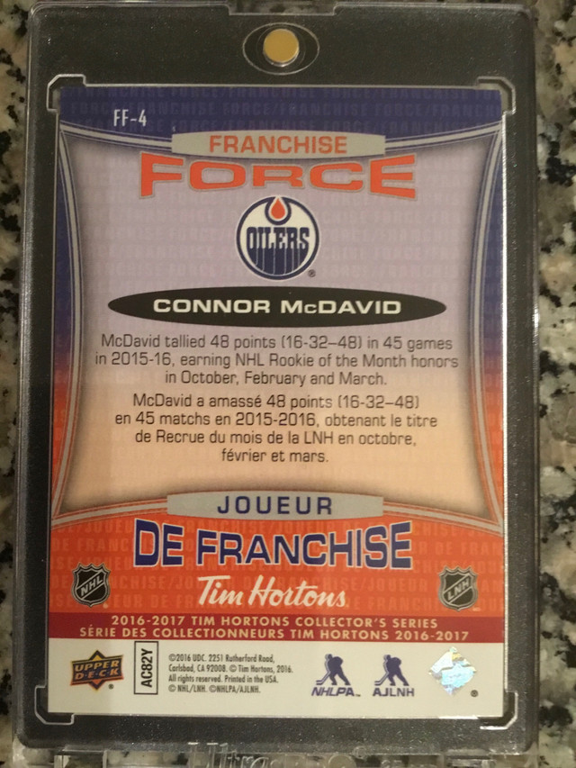 Connor McDavid 2016-2017 Tim Horton’s Franchise Force Card in Arts & Collectibles in Mississauga / Peel Region - Image 2