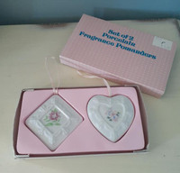 Vintage Porcelain Fragrance Pomanders set of 2 - heart & diamond