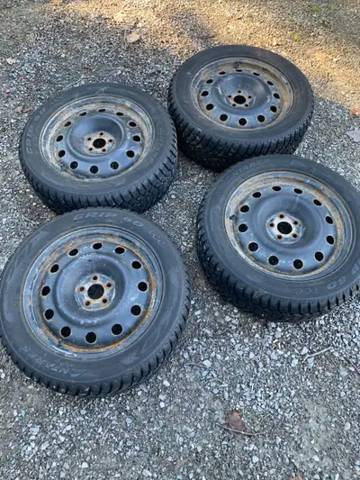 Set of 4, M&S, Steel belted Radial tires on rims from a 2005 Subaru Outback. Lots of tread, 11/32. H...
