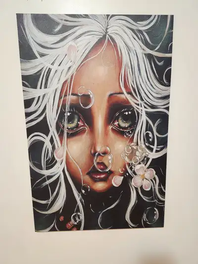 New Angelina Wrona "Big eyed girl" large artwork. Dimensions 35.5" long x 24" wide.