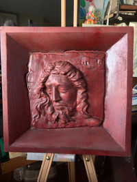 Beautiful hand carved Jesus with custom frame.