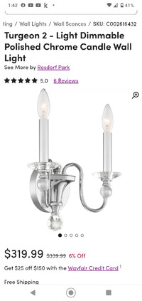 Turgeon 2 light dimmable polished chrome candle light 