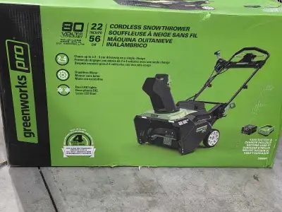 Brand new in box Greenworks 22 in snow thrower, battery, charger, View more