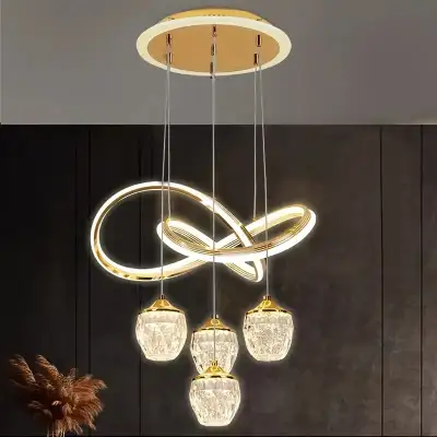 Elegant Crystal LED Semi-Flush Mount Ceiling Light - Modern 4-Head Dining Decor, Easy Install & Adju...