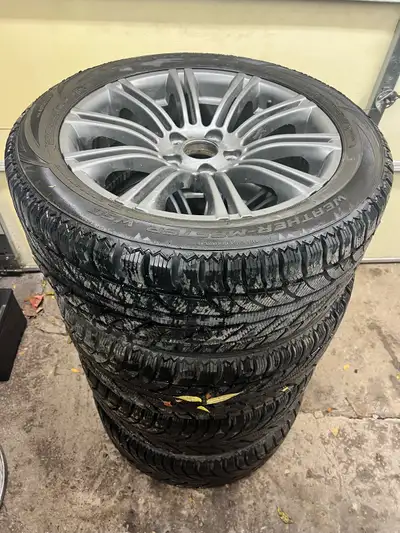 4 COOPER WINTERS ON REPLICA BMW ALLOYS. TIRE SIZE IS 235/50/18 BOLY PATTERN IS 5/120 TREAD DEPTH IS...