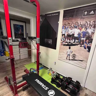 Power Tower with Foldable Padded Bench, Push Up Station, and Bar, View more