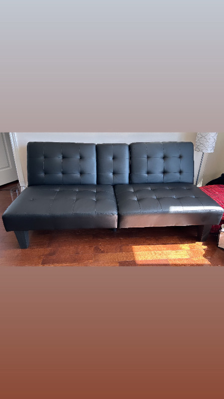 Sofa Bed - Faux Leather with pull down tray. in Couches & Futons in Mississauga / Peel Region - Image 2
