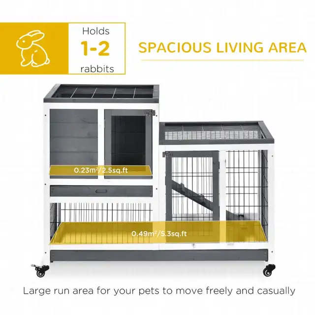 43.25" 2-tier Wooden Rabbit Hutch, Indoor Bunny Cage, 2 trays  in Accessories in Markham / York Region - Image 4