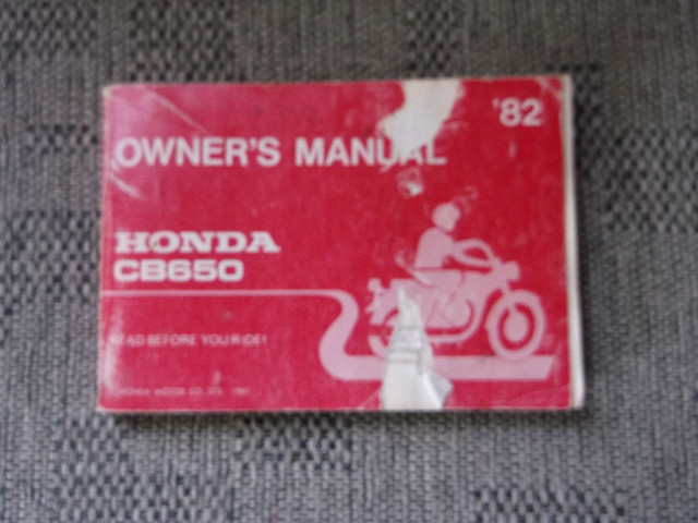 RARE Book---1982 Honda Motorcycle Owners Manual CB650 in Motorcycle Parts & Accessories in City of Halifax - Image 2