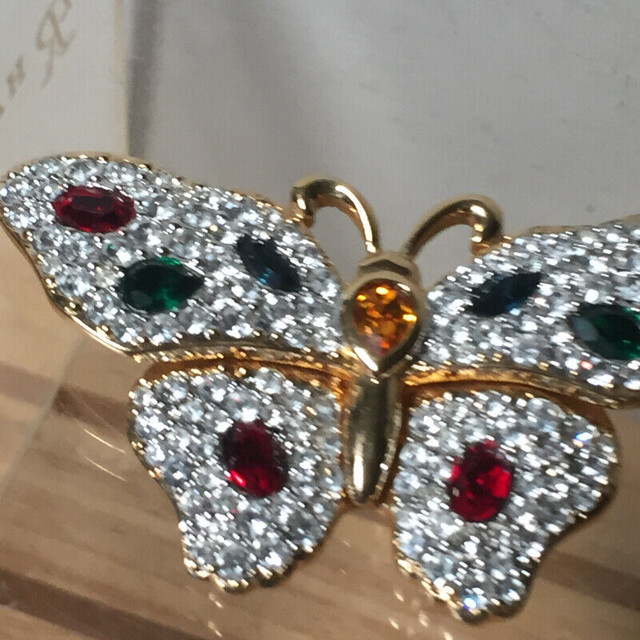 Old Swarovski Gold Plated Pave Multi Color Crystals Butterfly Br in Arts & Collectibles in Vancouver - Image 3