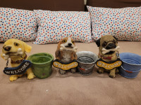 NEW SET OF 3 Resin Dog Planters 6.3" H