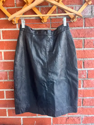 Vintage Black Leather Skirt with Lining, View more
