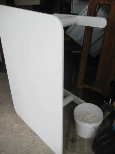 FS: white sit and stand motorized desk 35x47 inches, bookshelf, View more