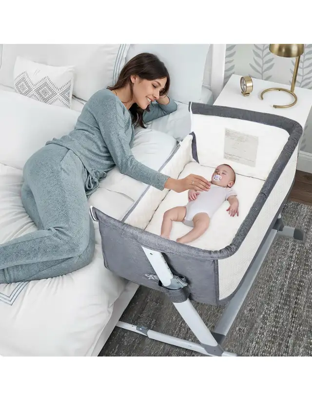 3 in 1 Baby Bassinet Bedside Sleeper, Bedside Crib with 6 Adjust in Cribs in Hamilton - Image 3