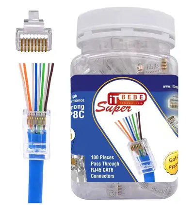 ITBEBE 100 Pieces RJ45 Cat6 Pass Through Connectors - Gold Plate, View more
