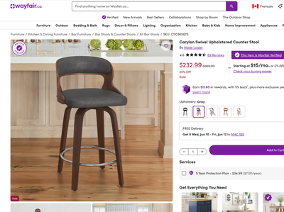 26" Grey Carylon Swivel Upholstered Counter Stool, View more