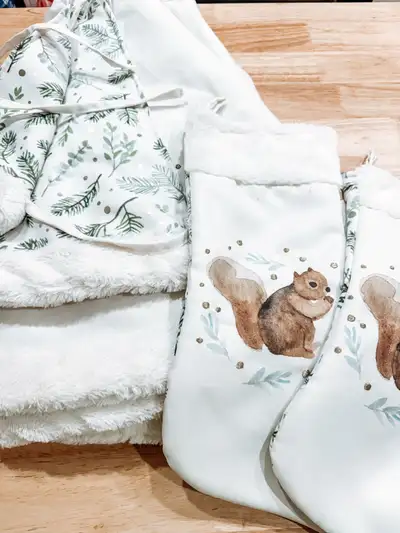 Woodland Inspired Christmas Tree Skirt and Stockings, View more
