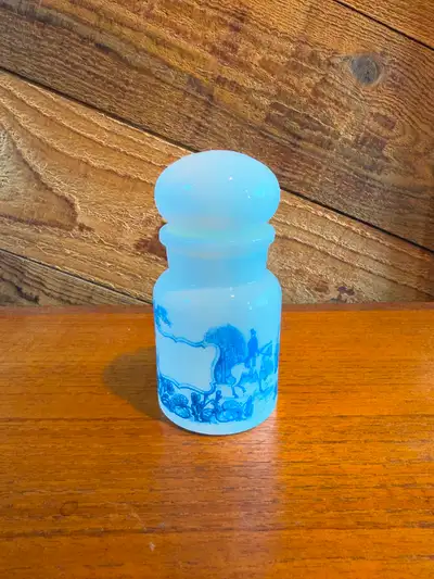 Milk Glass Bottle with Blue Countryside Scene, View more