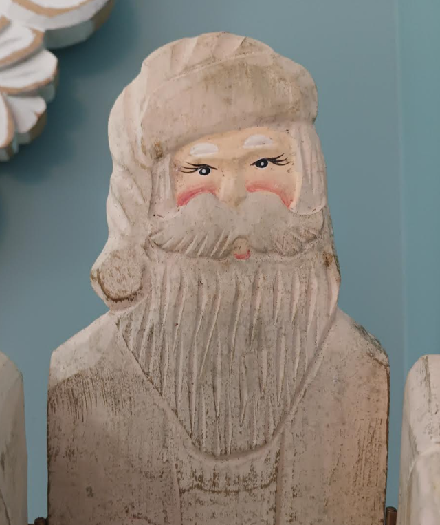 Vintage Rustic Hand Carved Wood Tri-Fold Santa Claus Decor
