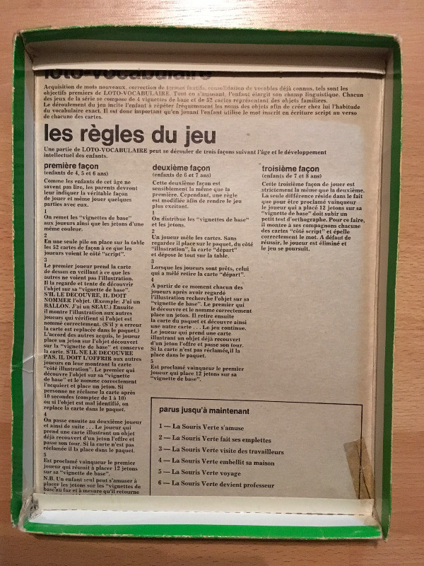 La souris verte visite des travailleurs -Loto-vocabulaire / 1971 dans Art et objets de collection  à Trois-Rivières - Image 3