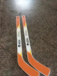 Miniature Plastic Hockey Sticks with Oilers Logo