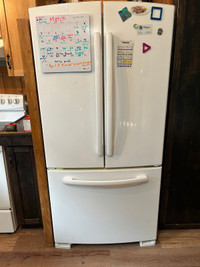 Double door freezer on bottom refrigerator 