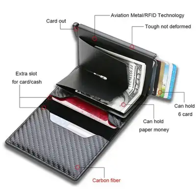 Minimalist Metal Card Holder Wallet - Carbon Fiber, View more