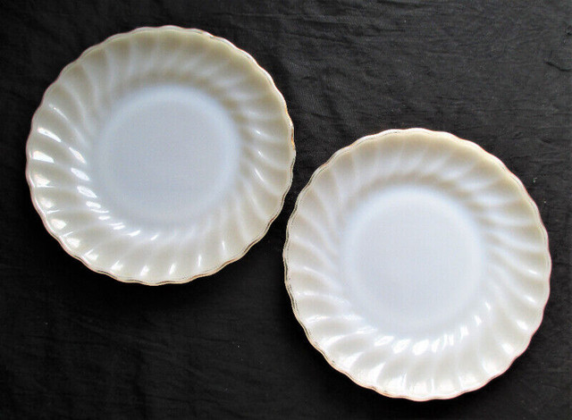 Pair Vintage Fire-King Oven Dinnerware Ivory Swirl 7.5" Platters in Arts & Collectibles in Stratford