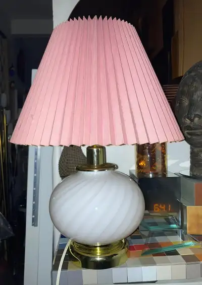 MCM Swirl Ball Murano Glass Table Lamp with Pink Accordion Shade, View more