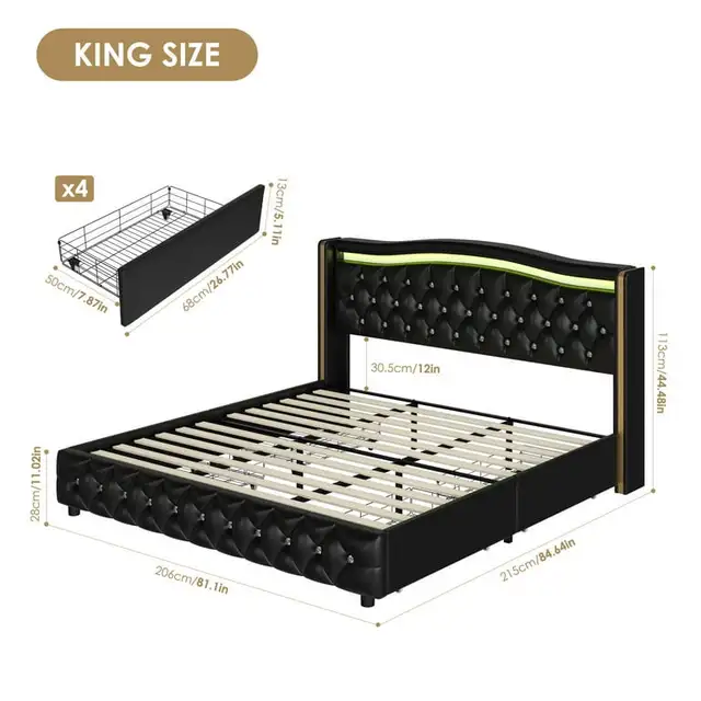 king storage led king bed frame  in Beds & Mattresses in Markham / York Region - Image 5