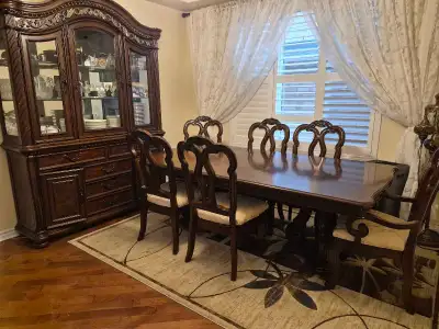 Solid Wood Dining Table Set + Hutch / China Cabinet - 8 Chairs, View more