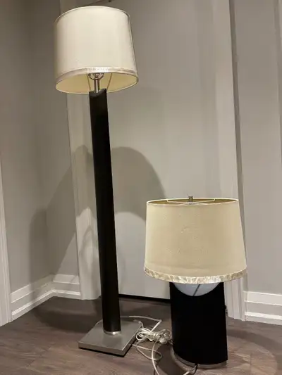 Matching table and floor lamp solid wood paid $400, View more