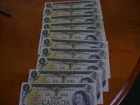 10 CONSECUTIVE UNCIRCULATED  1973 $1.00 CANADIAN BILLS