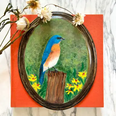 Blue Bird Vintage Painting, View more