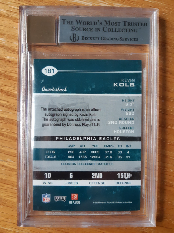 BGS 9 KEVIN KOLB 2007 Contenders RC Rookie Ticket Auto EAGLES MT in Arts & Collectibles in St. Catharines - Image 3