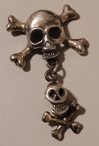 Vintage Rare Sterling Silver Double Skull & Crossbones Pendant