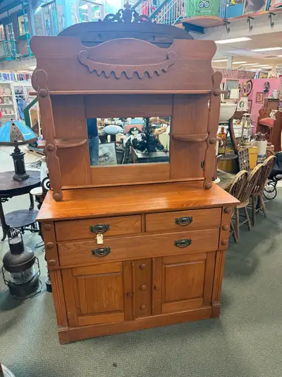 Vintage solid wood sideboard hutch , View more