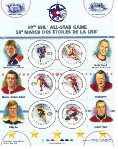 Canada Stamps 50th NHL All-Star Game 46c (Set of 6) Qty 2, View more