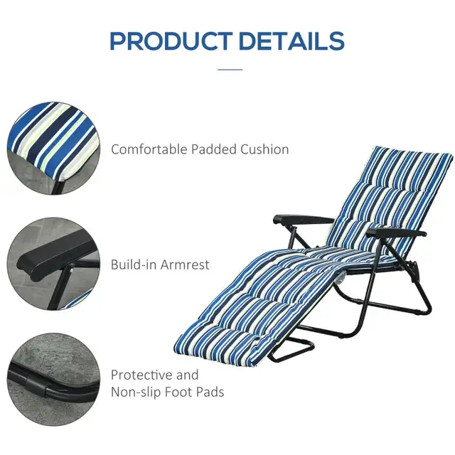 Foldable Lounge Chair, Reclining Patio Sun Lounger with 6-Positi in Patio & Garden Furniture in Markham / York Region - Image 4