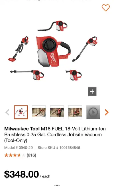 Milwaukee vacuum no battery or charger m18 fuel, View more