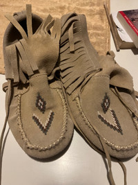 Women's  Hide Embroidered & Fringed Moccasin Shoes
