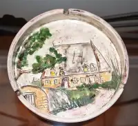 HUBERT du ROSCOAT Signed Hand Painted and Etched Ashtray