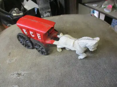 1980s CAST IRON HORSE WITH ICE WAGON CART TOY $20. VINTAGE DECOR, View more
