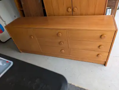 Vintage Mid‑Century Teak Veneer Credenza / Dresser – 67" Long, View more