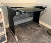 Glass Office Desk (Tinted Black) with Pullout Keyboard Tray